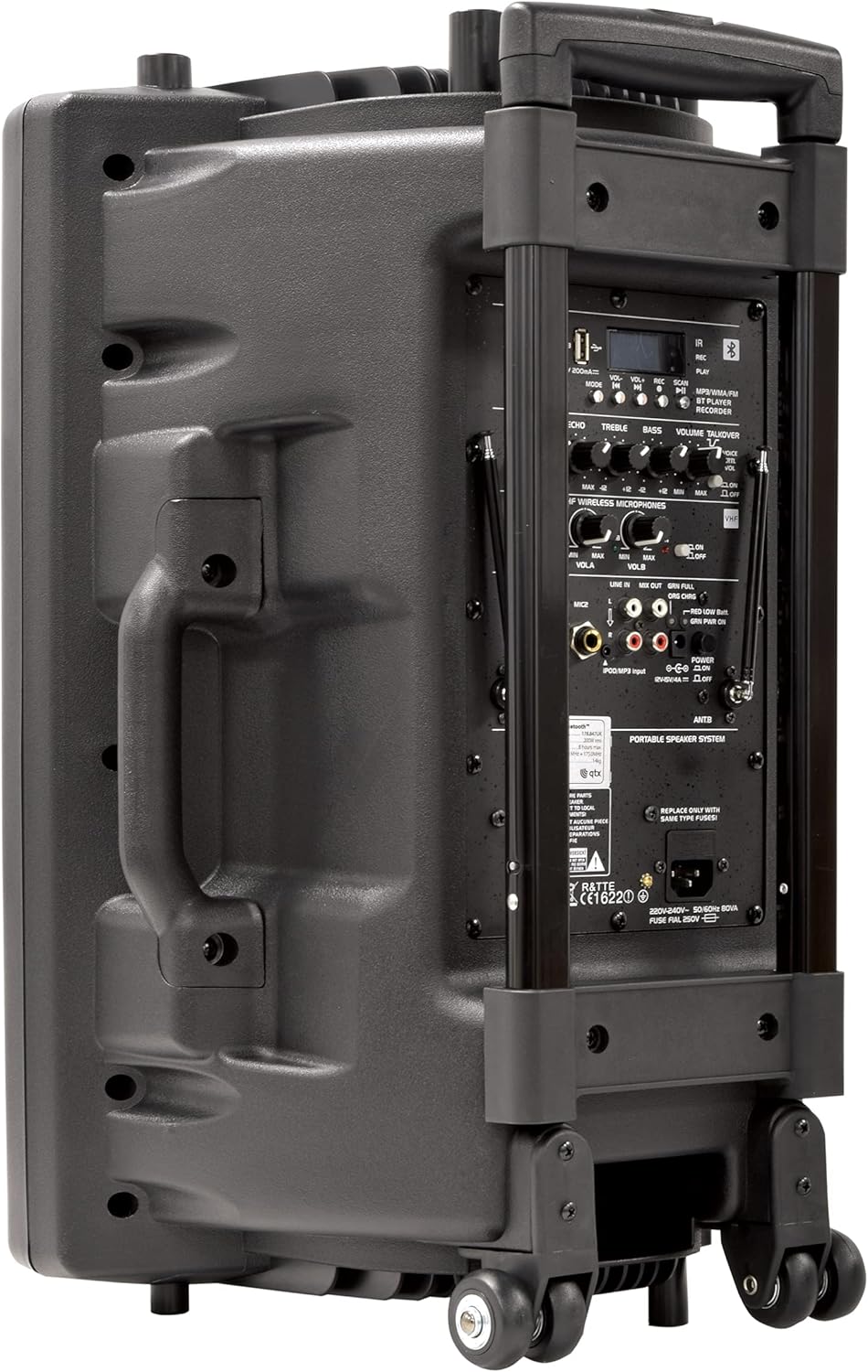 QTX QR15PA 15'' Professional Portable Karaoke & PA Speaker with 2x Wireless Microphones, Bluetooth USB & FM 178.848UK