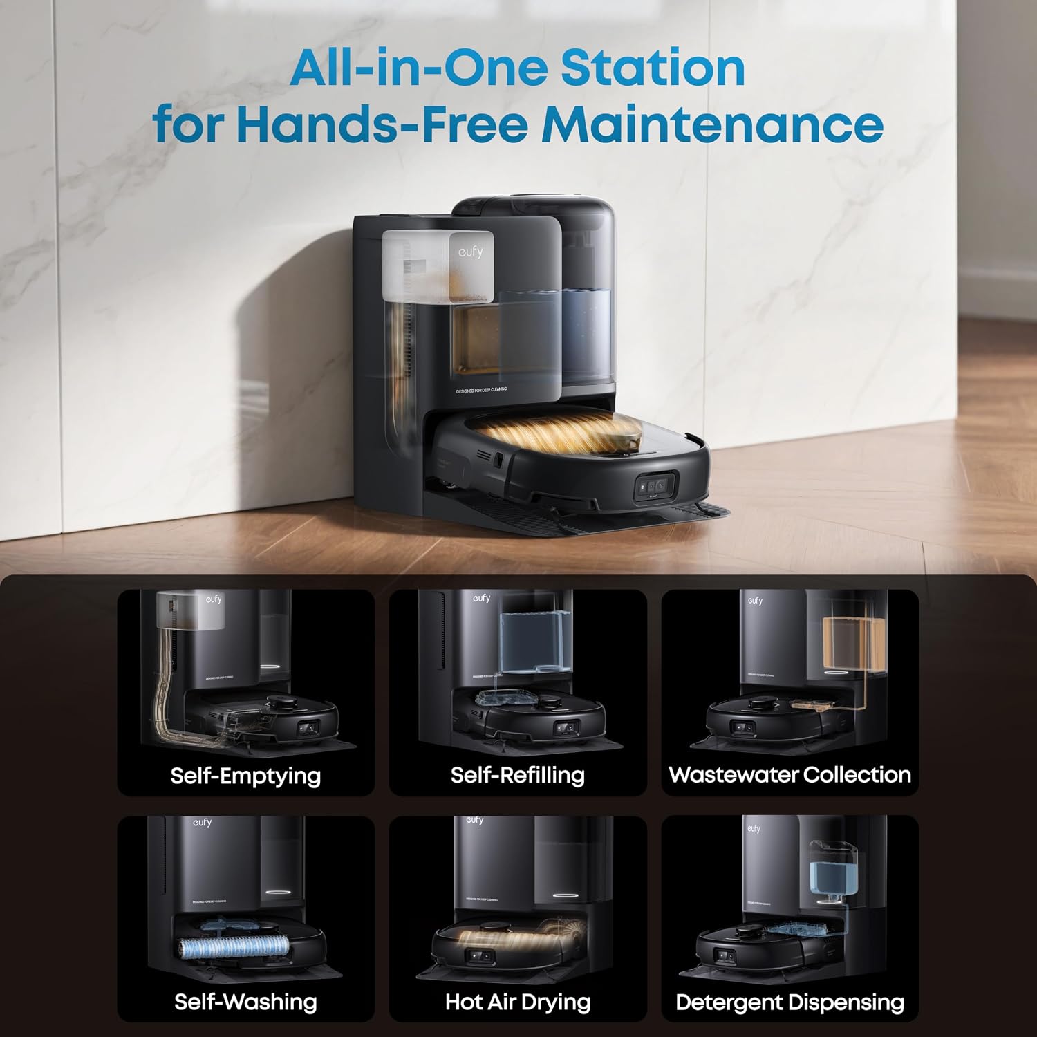 Anker Eufy Robot Vacuum Omni E25 AI See RGB Camera ,HydroJet Self-Clean Roller Mop