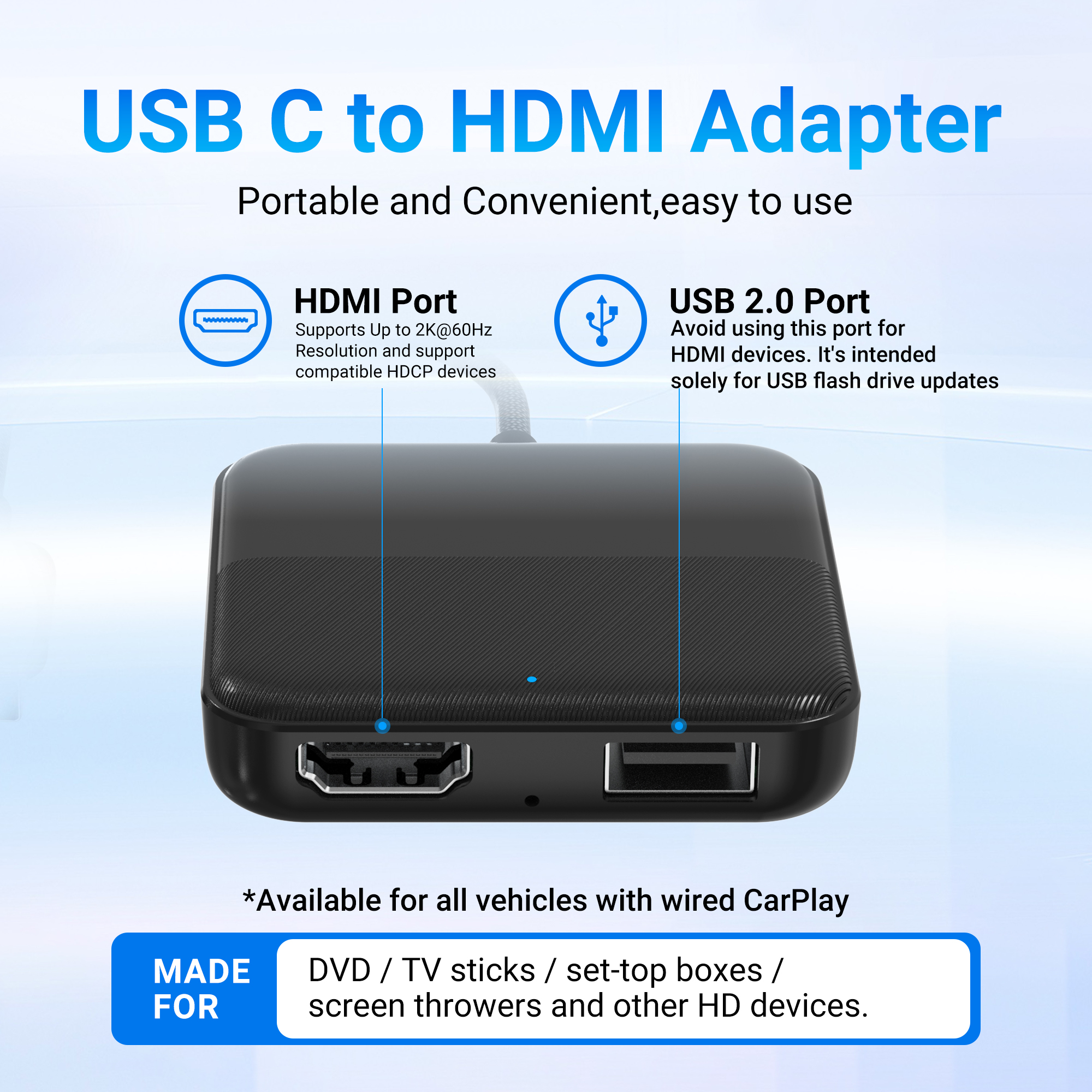 MINIX CAR Wired to Wireless CarPlay/Android Auto/HDMI-IN USB Media Hub CA361 Plus