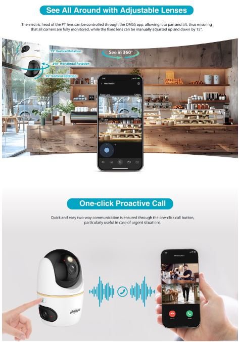 Dahua IP Indoor 3.0MP Wifi PT Dome Dual Lens H3D-3F