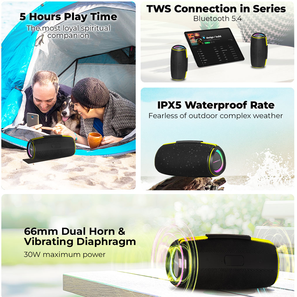 SonicGear Portable Speaker TWS BT/USB/FM/RGB IPX5 30W SONICGO! BOOM 6