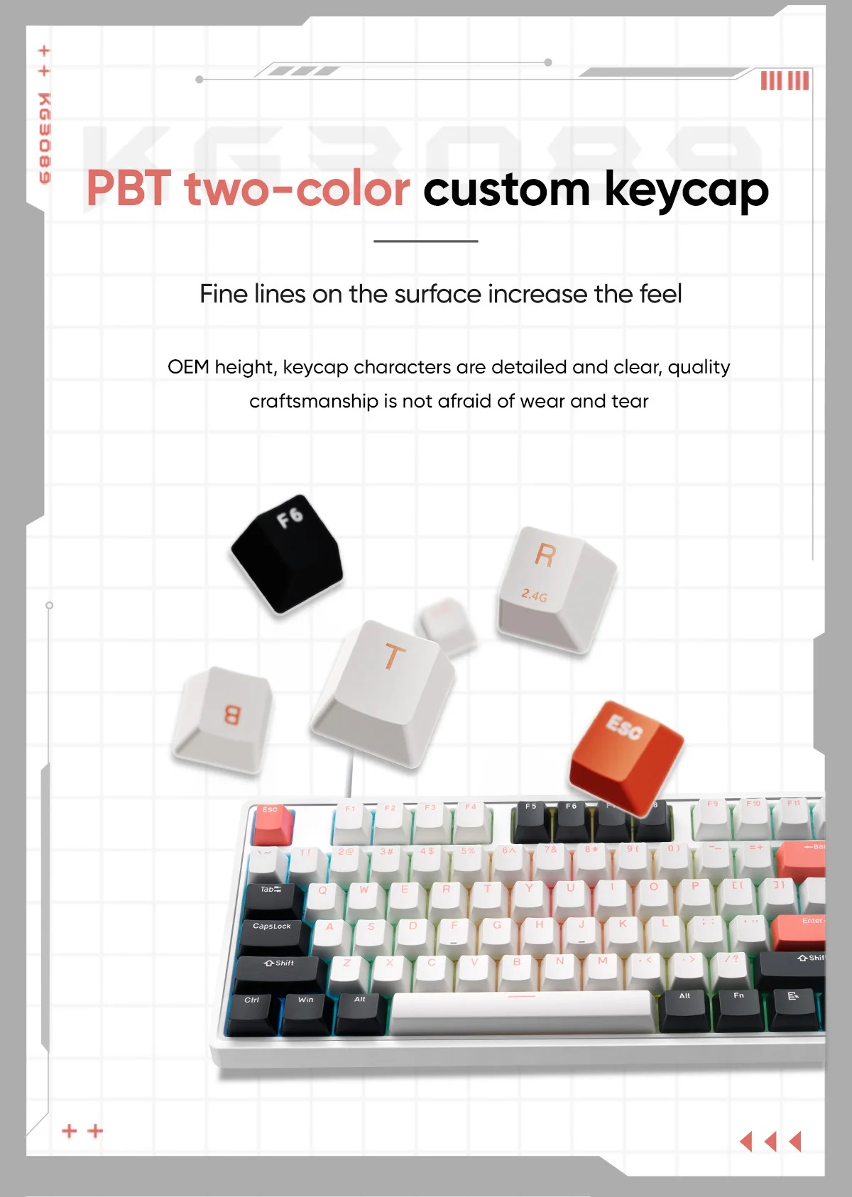 Thunderobot KG3089 White Mechanical Gaming Keyboard 89 Red Switch Keys