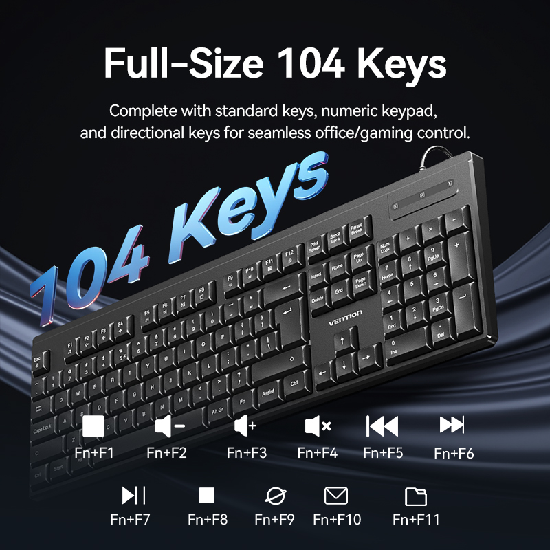 Vention Keyboard and Mouse Combo Wired Silent Slim Full Size KTYBG-EN