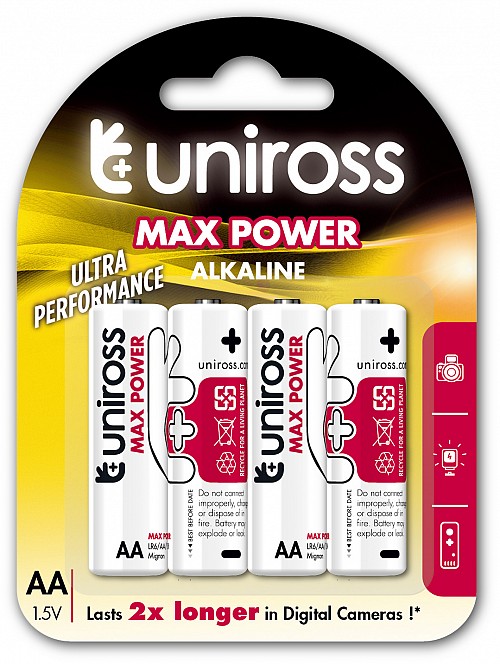 Uniross AA Max Power Alkaline Batteries 4 Pcs
