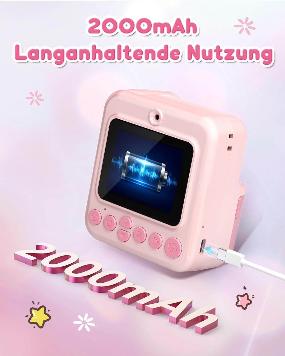 Children's Instant Camera 1080P HD 2.4 Inch Double Lens Instant Camera Children with 32GB Card and 3 Rolls of Printing Paper Children's Toy Gifts for Boys Girls 3-12 Years - Pink