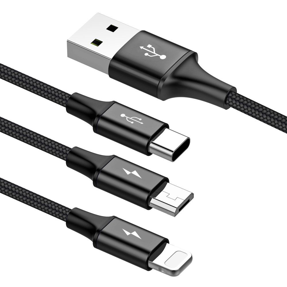 Baseus Rapid USB - micro USB / Lightning / USB-C Cable with Nylon Braid 3A 1,2M - Black
