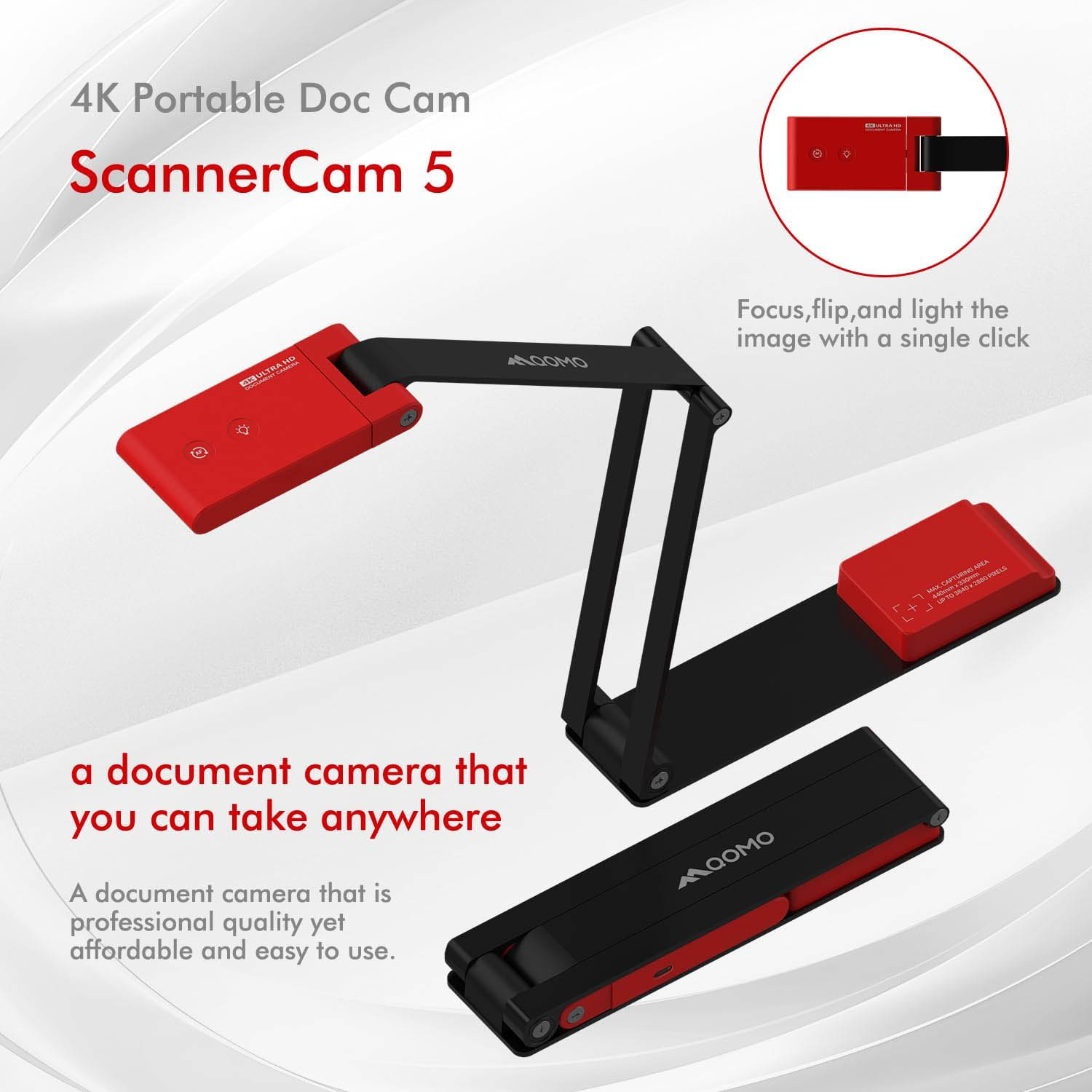 QOMO ScannerCam5 Document Camera 4K Foldable USB-C/A with Microphone QPC5