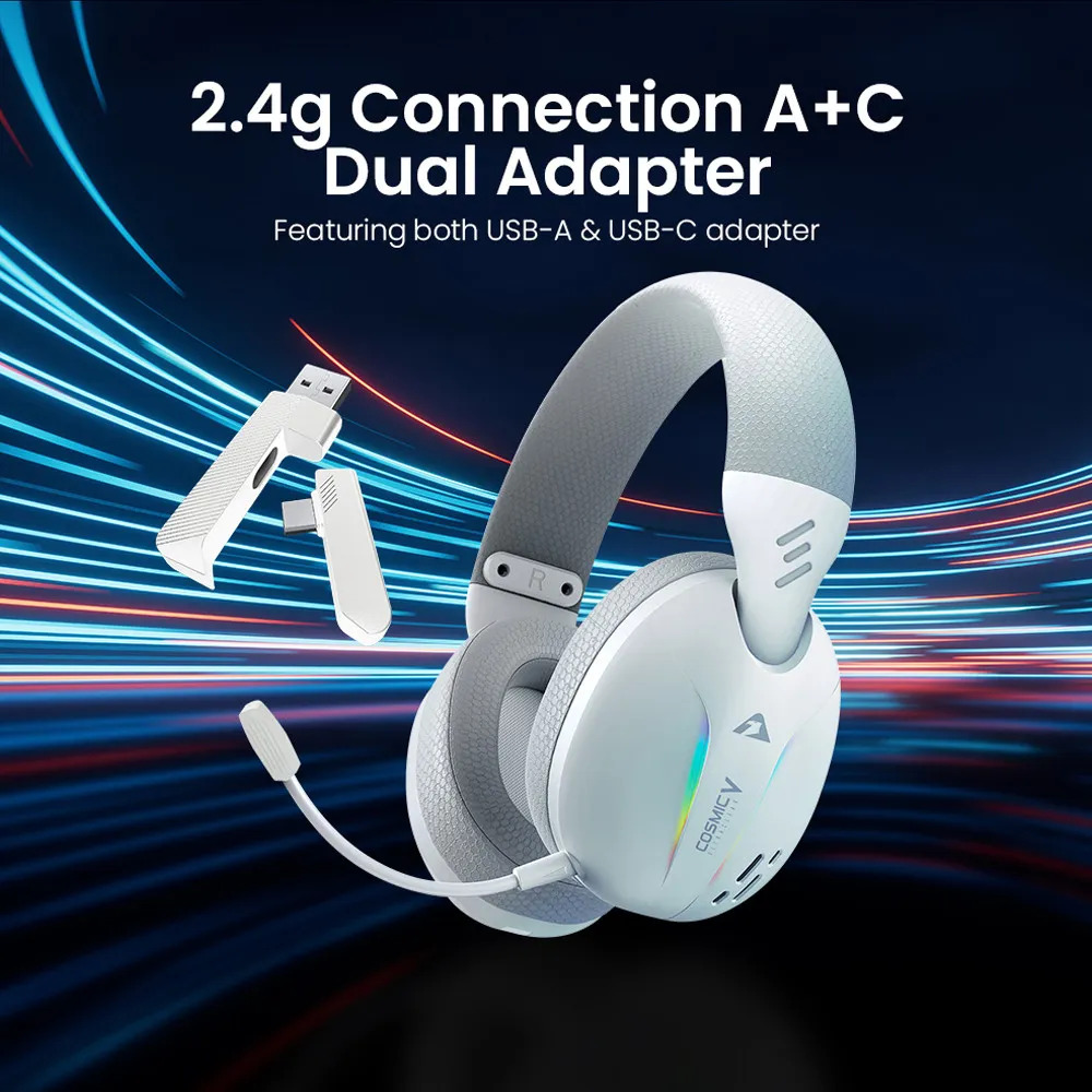 Armaggeddon COSMIC-V Gaming Headset USB+3.5mm+2.4G+BT PU Leather Ultraclear White