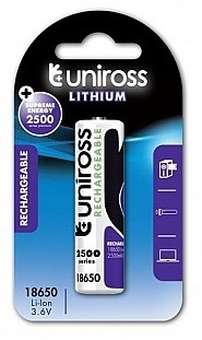 Uniross LIR18650BT 2500mAh Lithium Button Top Rechargeable Battery