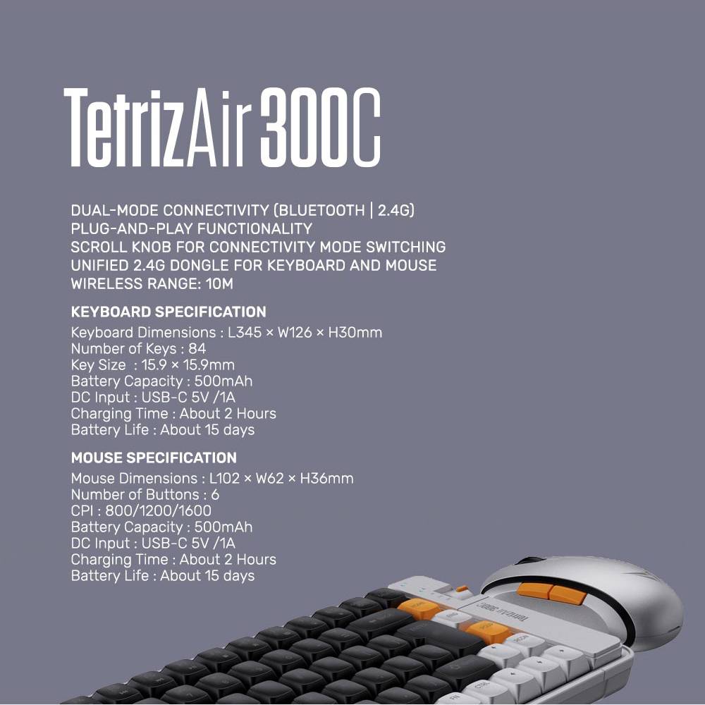 Alcatroz Keyboard & Mouse 2.4G+BT Combo 84K Tetriz Air 300C Winter White