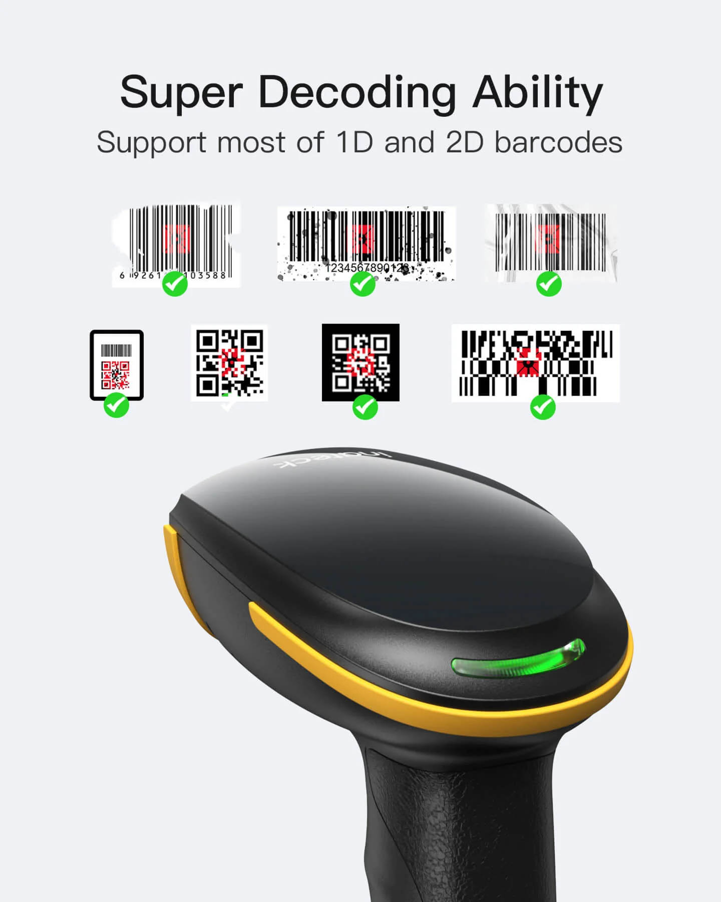 Inatech Barcode Scanner CMOS 1D/2D Wireless 2.4GHz/Bluetooth USB-A 2600mAh BCST-23 Black