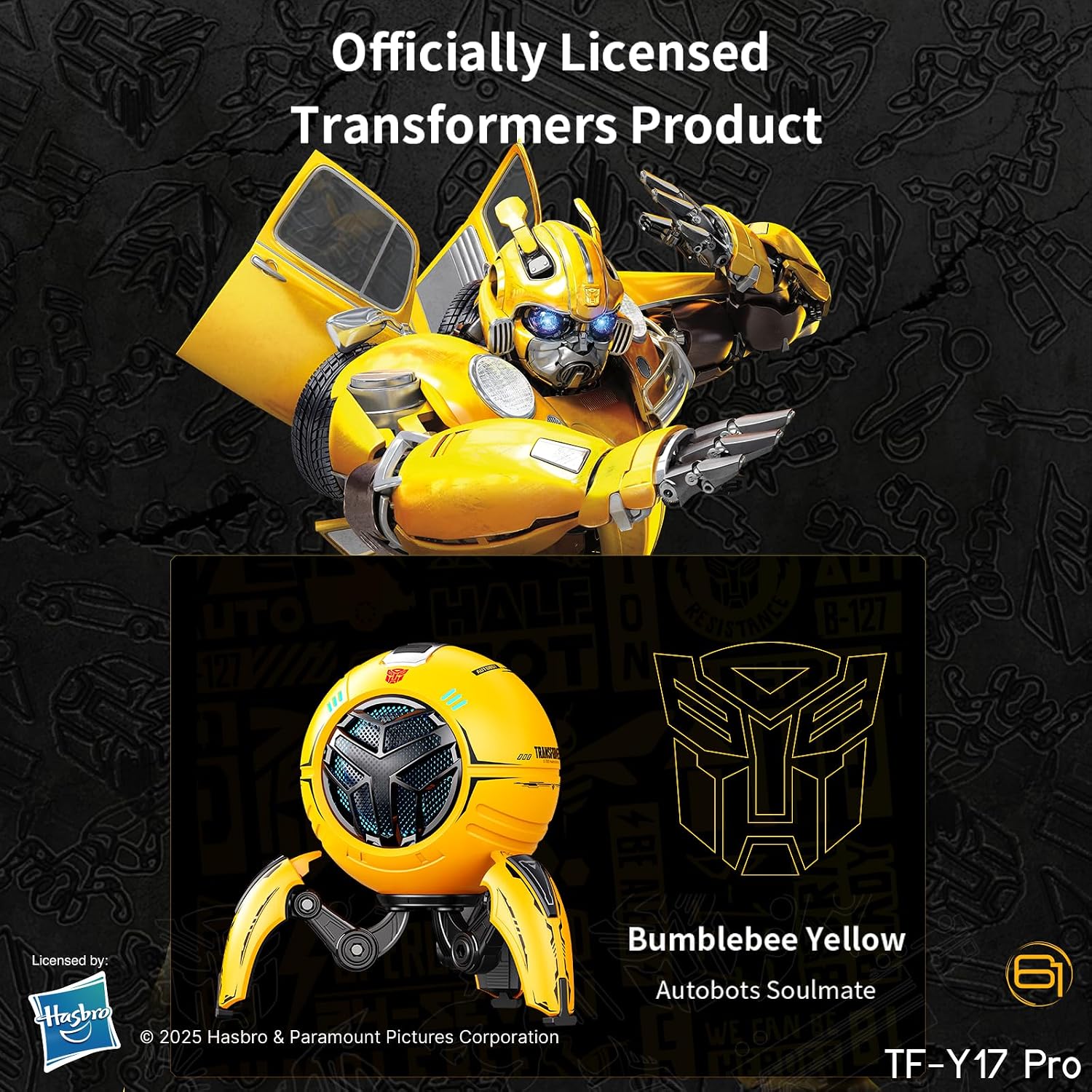 Transformers Portable BT Speaker, Hi-Fi 57mm Driver,  RGB Speaker with Detachable Foldable Tri-Pedal Stand, TF-Y17 PRO Yellow