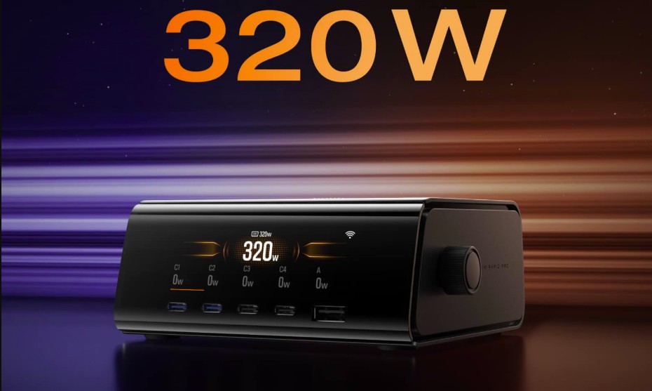 EcoFlow RAPID Pro Desktop Charger 320W - Can Charge 6 devices at once including RAPID Pro Powerbanks in 20mins - LCD Display & APP Control