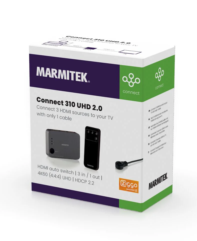 Marmitek HDMI Switch 3x1 4K 60Hz with IR Receiver Connect 310 UHD 2.0