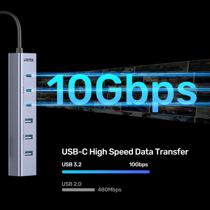 Unitek USB-A Hub 7-Port 3xUSB-C 4xUSB-A with Power Supply H1335A