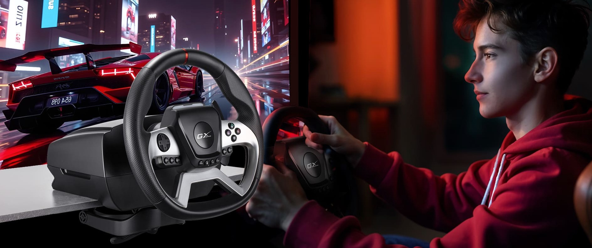Genius Gaming Wheel Force Feeback for PC/PS4/Xbox One SpeedMaster X5 FF