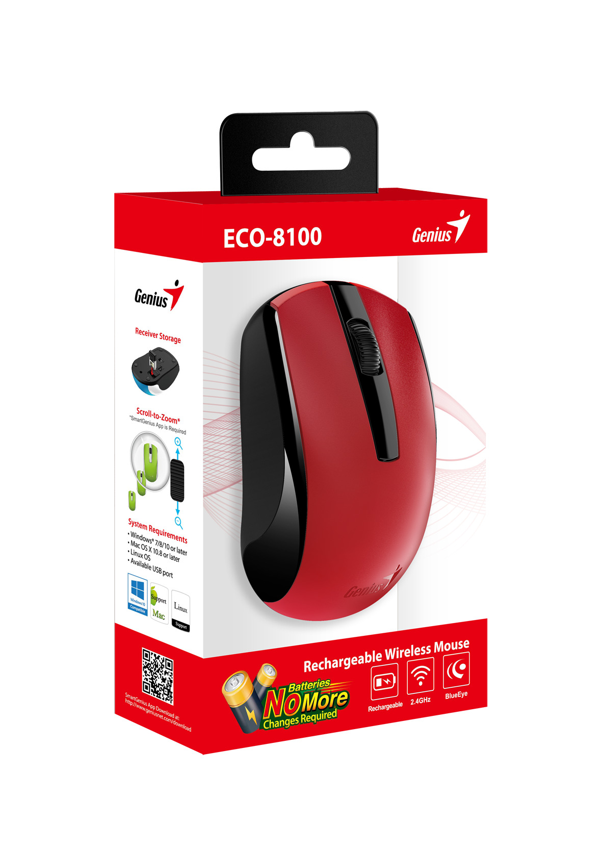 Genius Mouse Wireless Rechargeable ECO-8100 Red