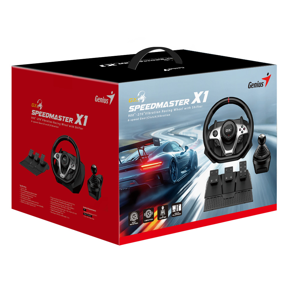 Genius Gaming Wheel Vibration-6+R Gears-3xFoot Pedals PC/PS3/PS4 SpeedMaster X1