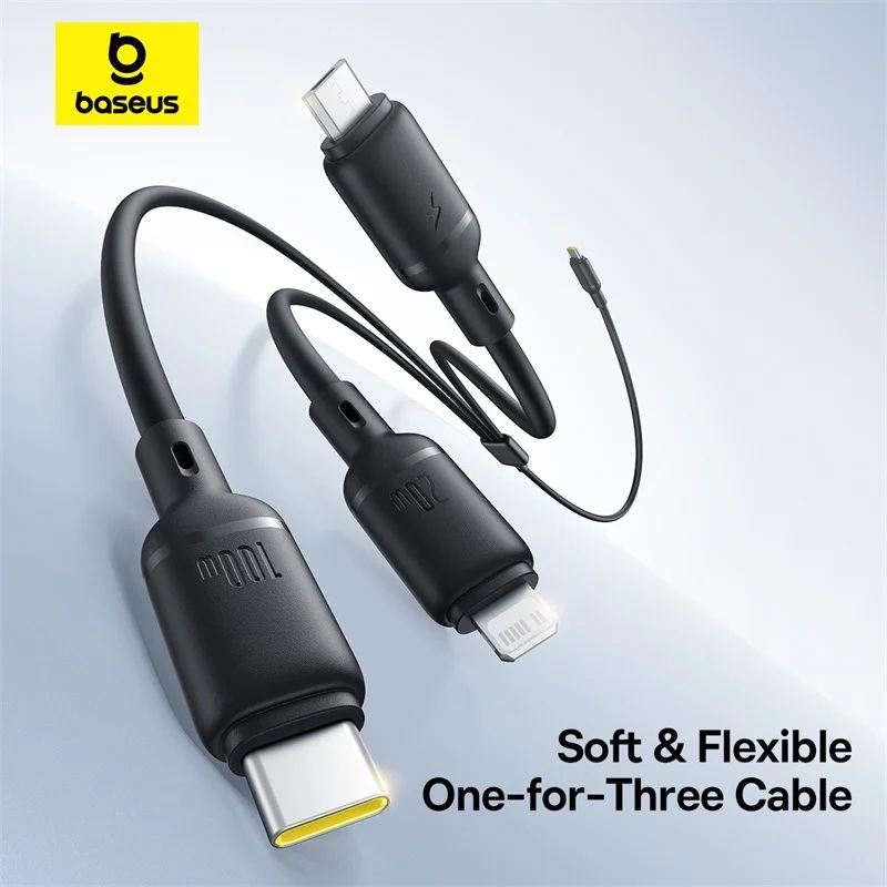 Baseus Cable 3in1 USB-C/Micro/Light to USB-C Silky One-for-Three 100W 1.5m Black