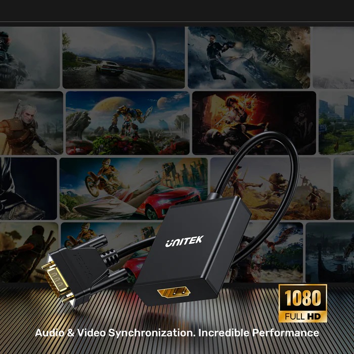 Unitek Converter VGA to HDMI Adapter w/Audio & Power Port