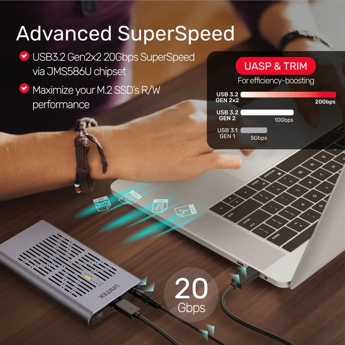 Unitek USB-C NVMe/PCIe Enclosure 20Gbps Dual/Offline Clone S1206A