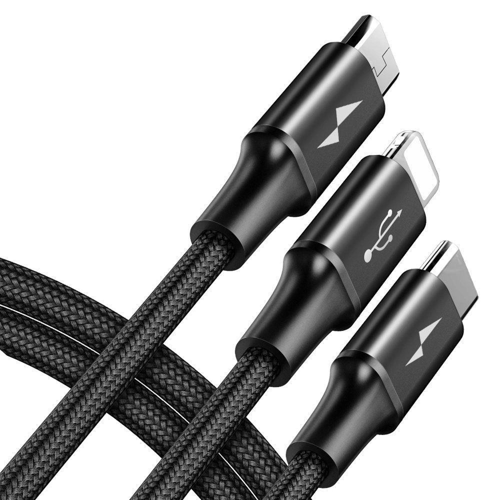 Baseus Rapid USB - micro USB / Lightning / USB-C Cable with Nylon Braid 3A 1,2M - Black