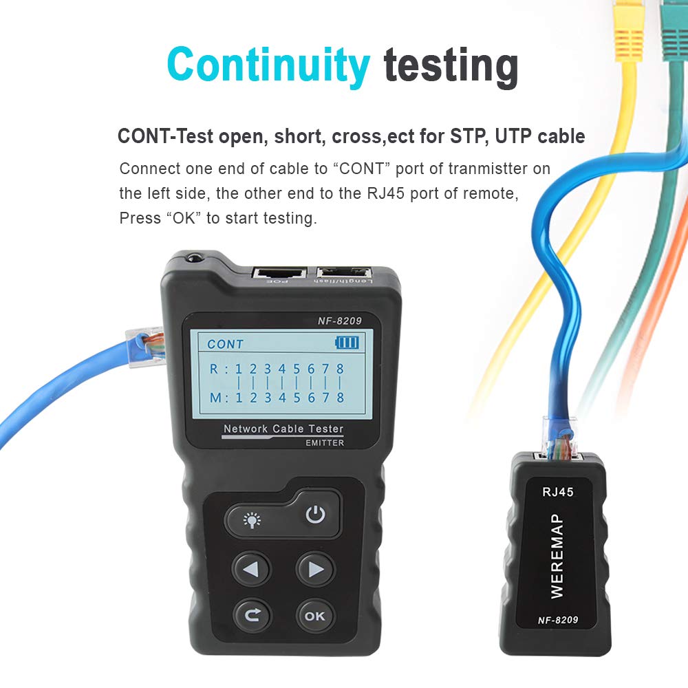 Noyafa Network Tester with LCD, Toner, Continuity, Cable Length, PoE, Port Blink & Voltage Detection NF-8209