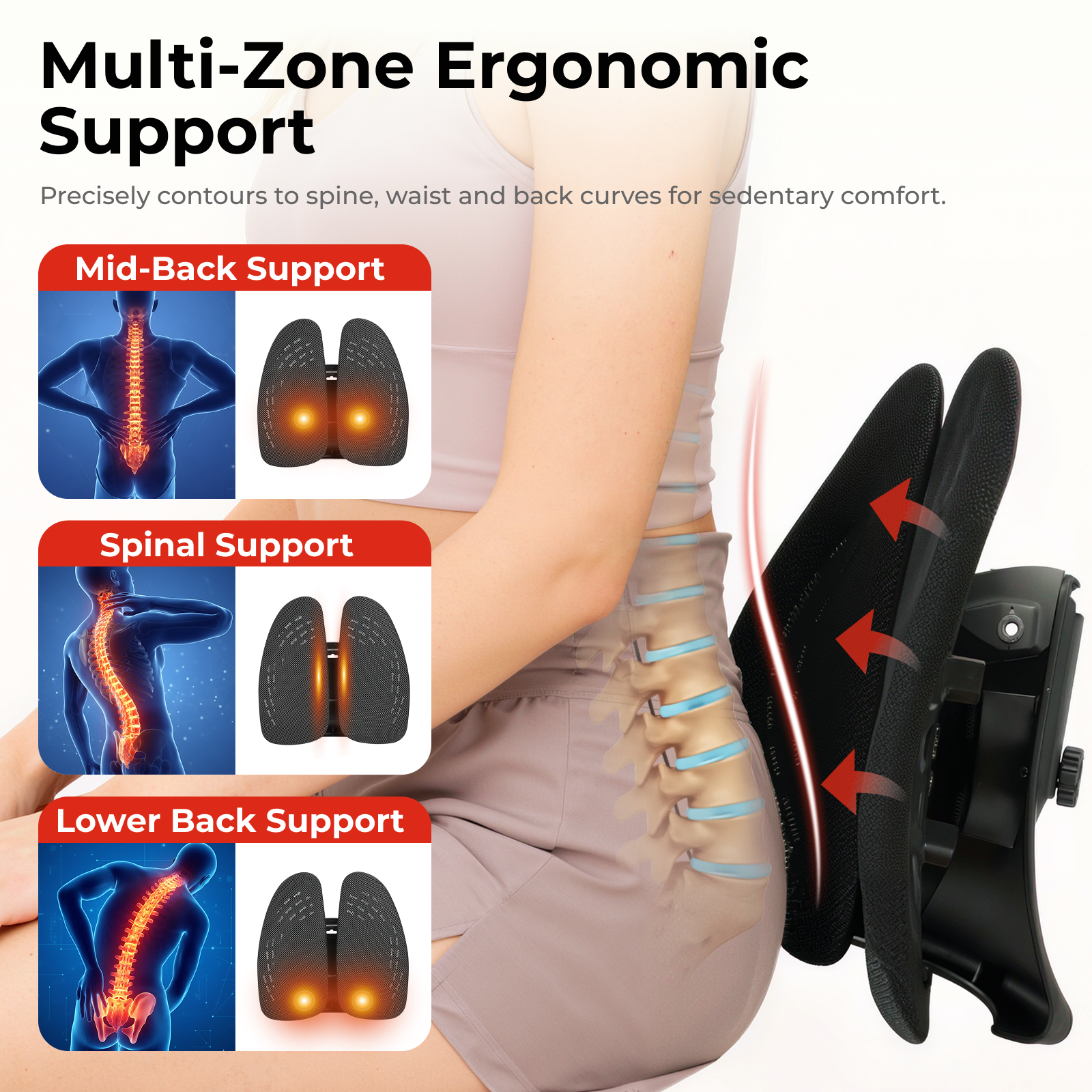 Lumivida Ergonomic Lumbar Support Cushion Ergonomic with Breathable Mesh Cover RLC03-1