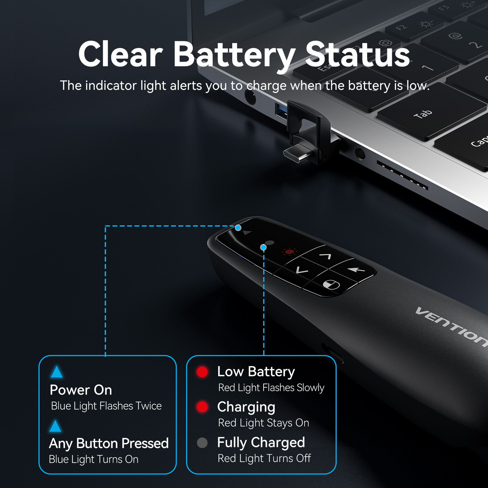 Vention Wireless Presenter Red Laser Pointer & Air Mouse Rechargeable KQPB0