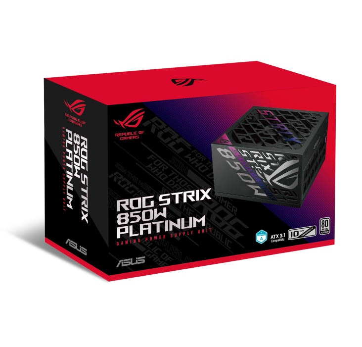 ASUS Power Supply ROG STRIX 80 PLUS Platinum Fully Modular ATX 3.1 PCIe 5.1 GaN MOSFETs Intelligent Voltage Stabilizer 850W Platinum Black