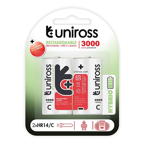 Uniross C 3000 Hybrio Rechargable Batteries 2 Pcs