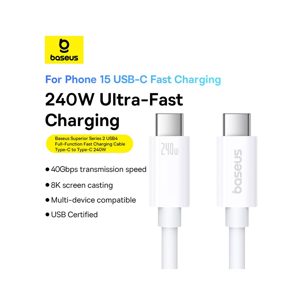 Baseus Cable USB-C to USB-C  Superior Series 2 USB4  240W 1m White