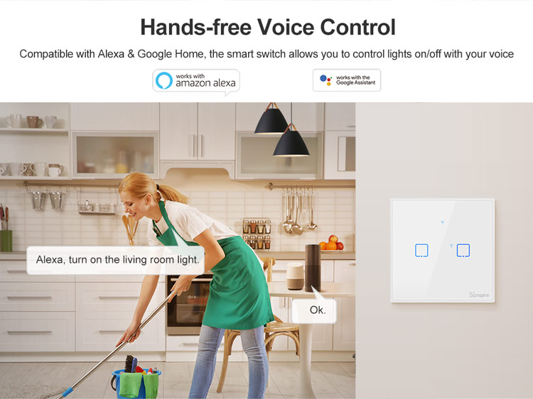 Sonoff T2 UK 3C WiFi Smart Wall Touch Switch White