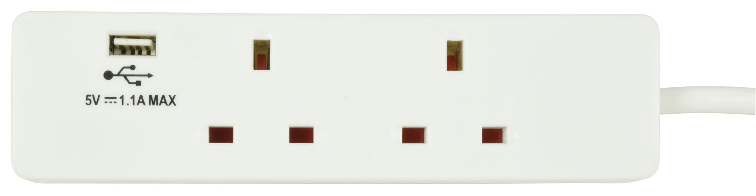 Mercury 2-Gang/Surge/2m 1xUSB Port 429.768UK