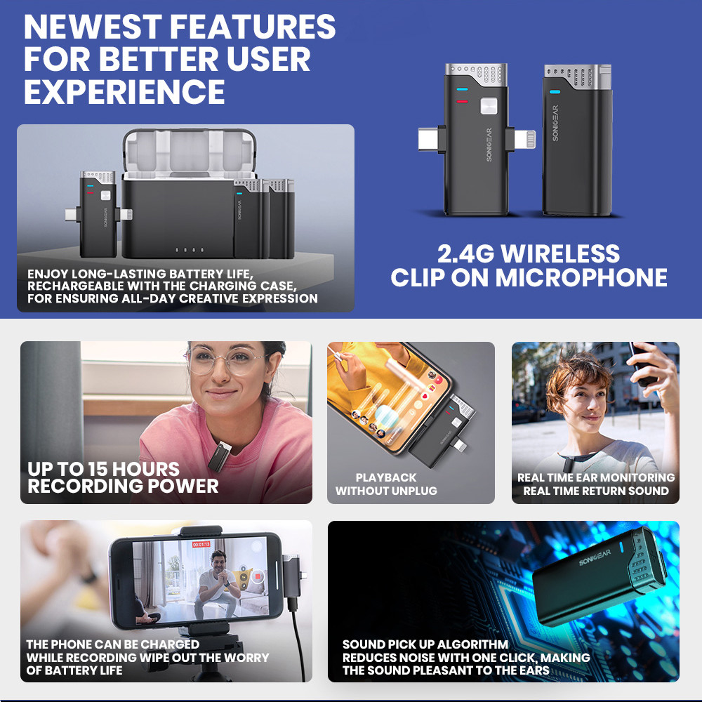 SonicGear Wireless 2x Lavalier ClipOn Microphones WLM3000 DUO