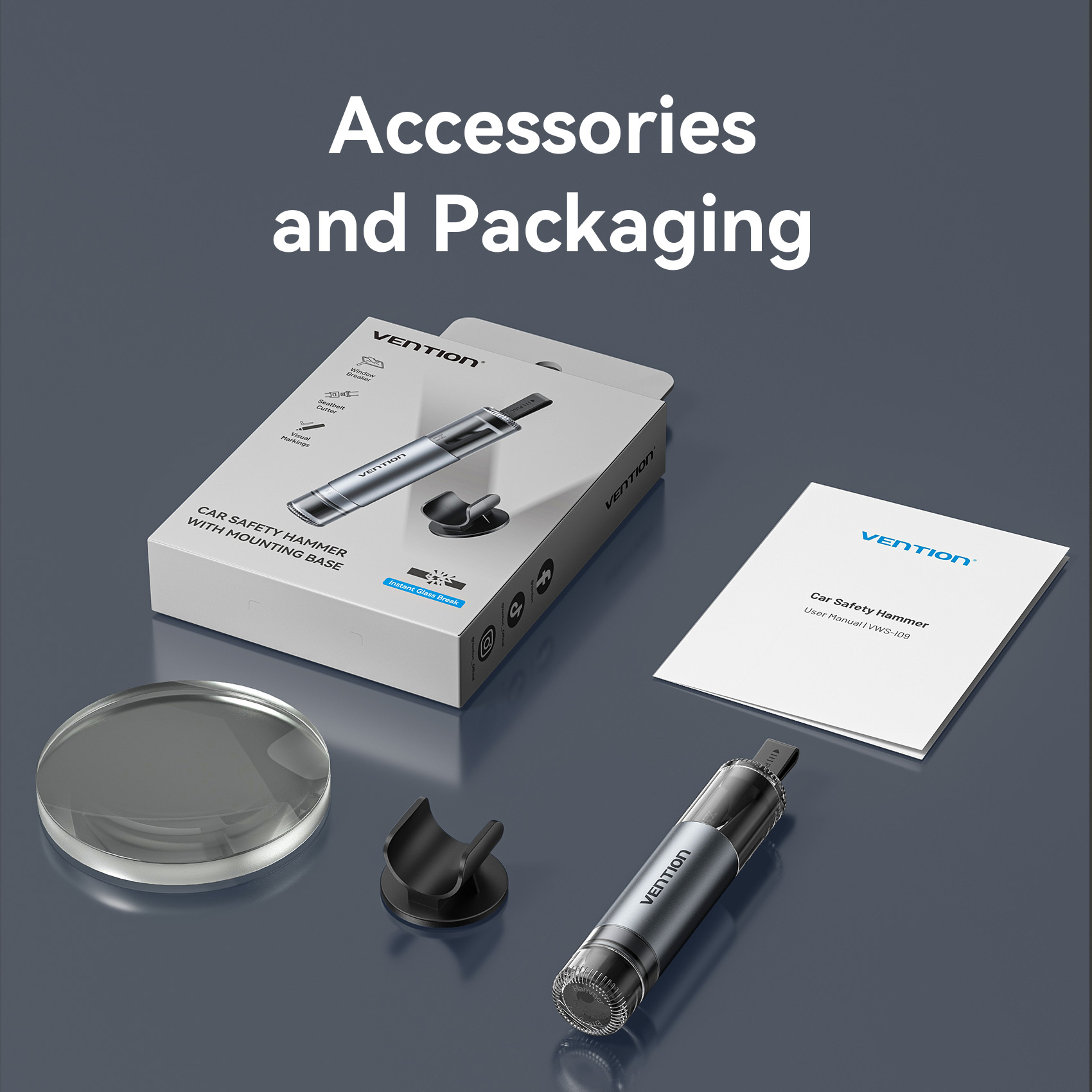 Vention Safety 2-in-1 Car Emergency Tool Glass Breaker + Seatbelt Cutter KRUH0