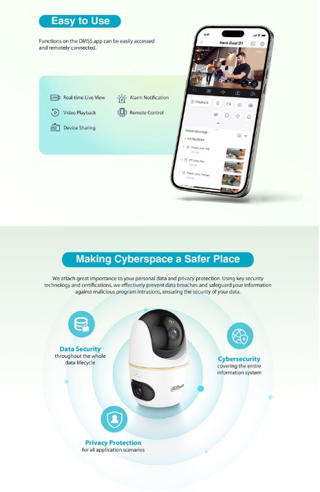 Dahua IP Indoor 3.0MP Wifi PT Dome Dual Lens H3D-3F