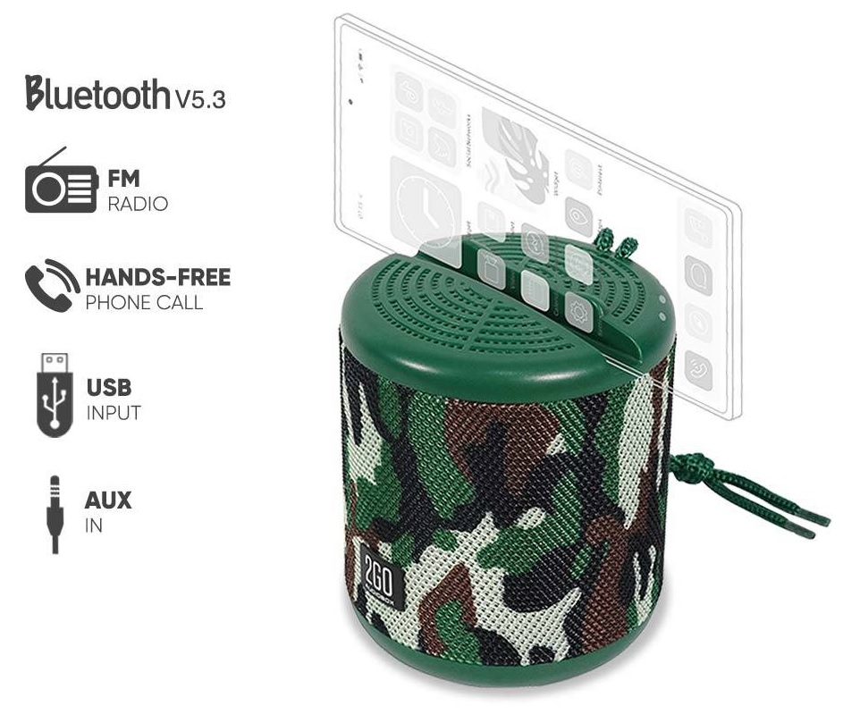 SonicGear AudioBox 2GO-Dock100 Portable BT/FM Speaker with Dock Camo