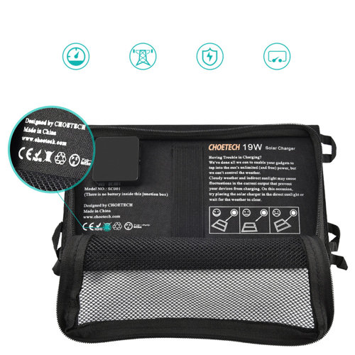 Choetech solar charger USB foldable solar charger 19W 2x USB black (SC001)