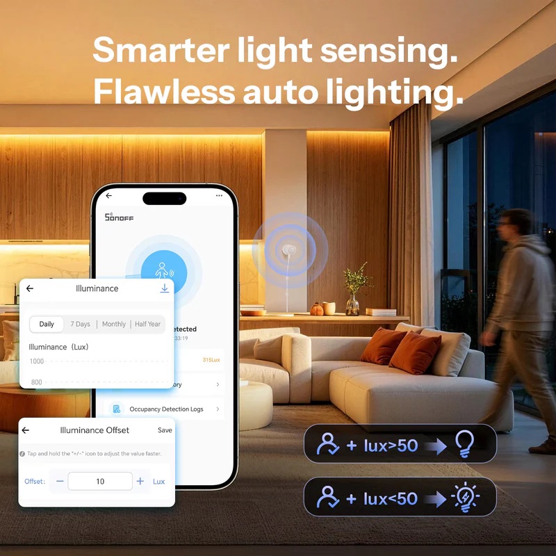 Sonoff ZigBee Human Presence Sensor With Customized Detection Zone and Lux Sensor SNZB-06P24