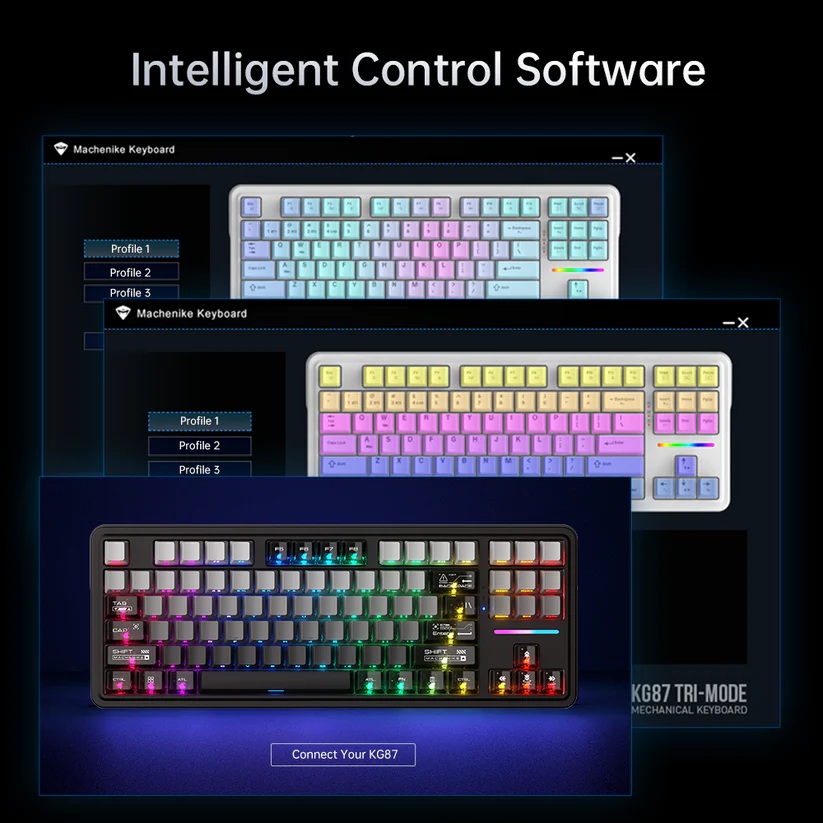 Machenike Wireless Gaming Keyboard ,Wired,Bluetooth,2.4G, Linear Silver Switches,4000 mAh battery, KG87