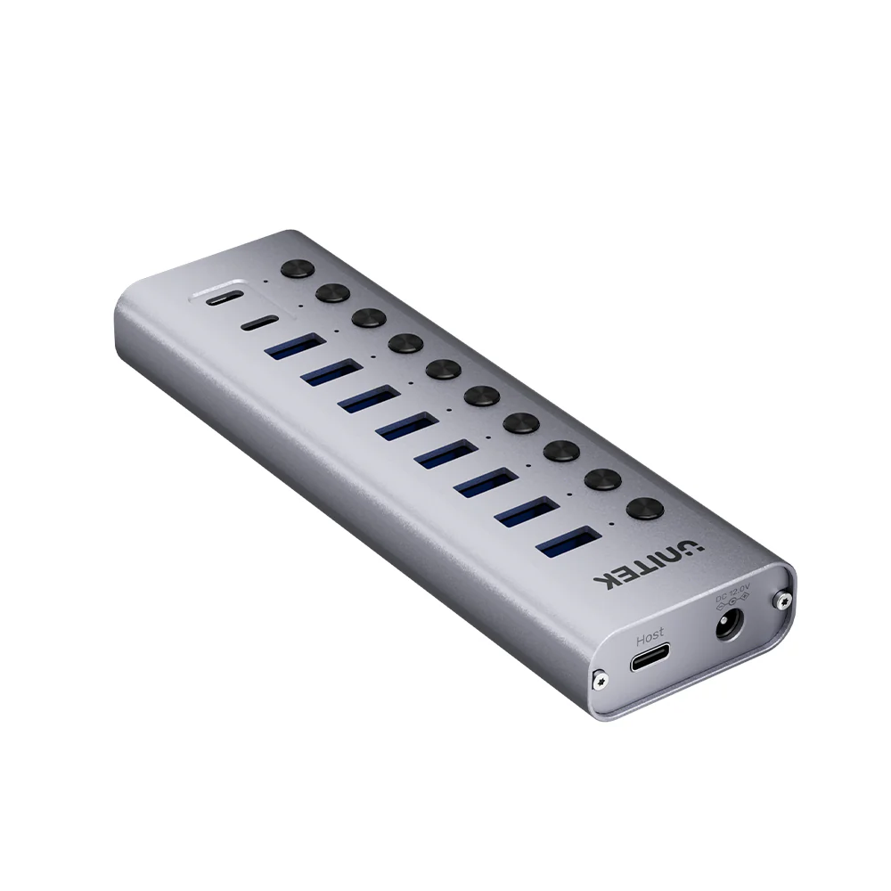 Unitek USB-C Hub 8xUSB-A Power Switch 2xUSB-C 12V3A H1315B