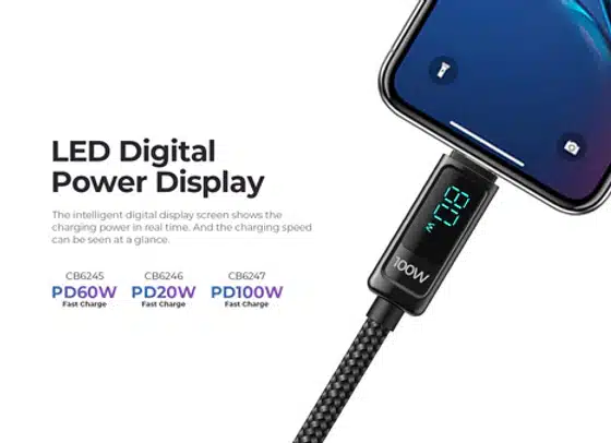 Havit USB-C to USB-C Cable 100W with LED Screen 2M - Black