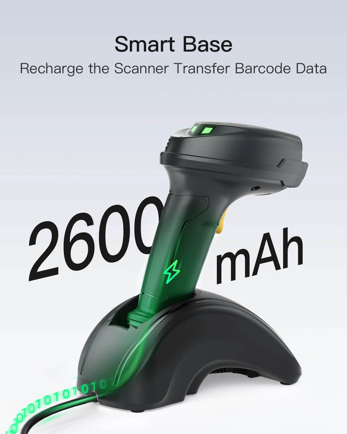 Inatech Barcode Scanner CMOS 1D/2D Wireless 2.4GHz/Bluetooth USB-A 2600mAh Smart Charging Base BCST-560B Dark Gray