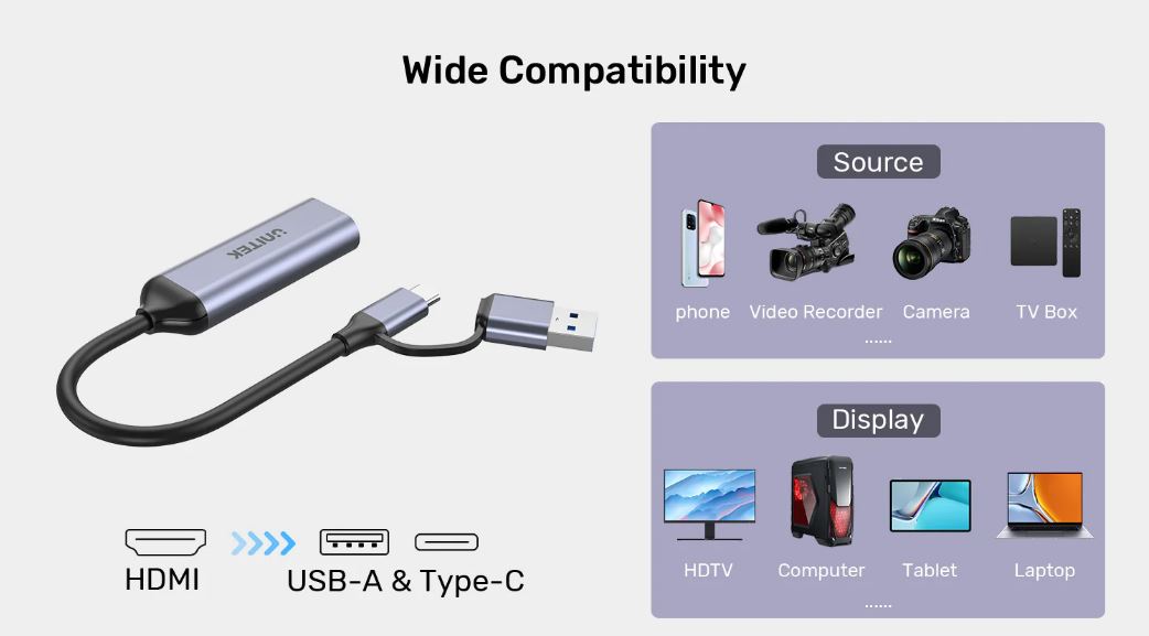 Unitek Capture Card HDMI to USB-C/A 1080p V1167A