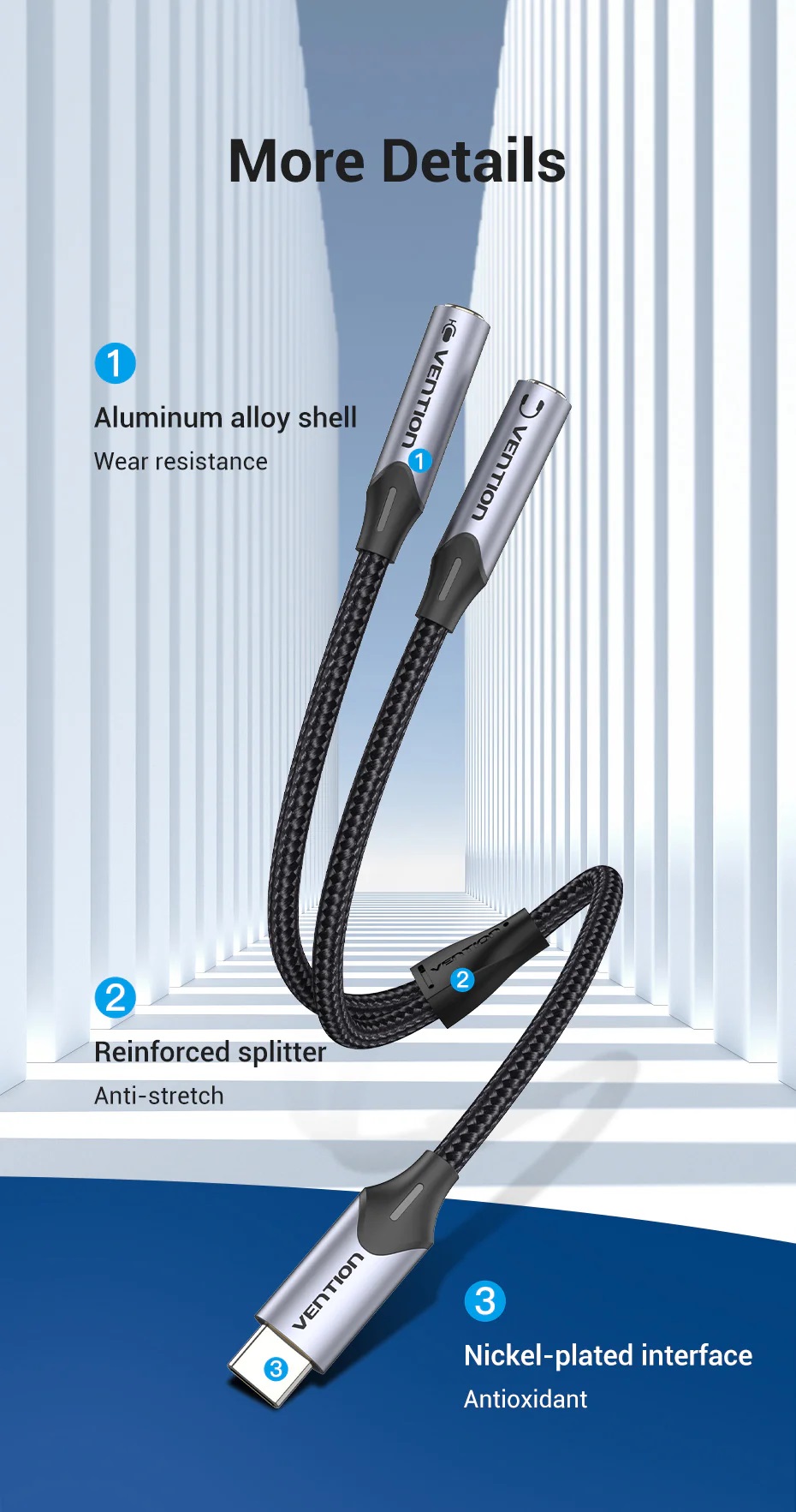 Vention USB-C to 2x3.5mm TRS Cable Adaptor 0.3m BGPHY