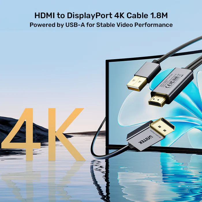 Unitek HDMI to DisplayPort Cable 4K60Hz 1.8m with USB Power Cable V1714