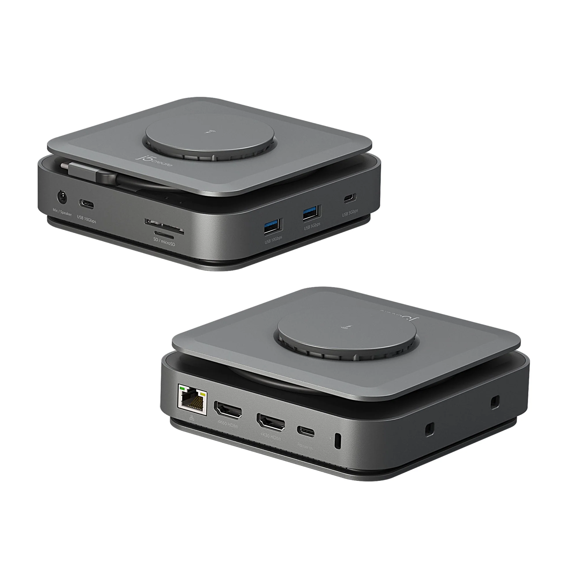 j5create Dock USB-C Dual Display 4K MST MacBookM3 HDMI/RJ45/SD/USB/PD + Wireless Charger JCD3199