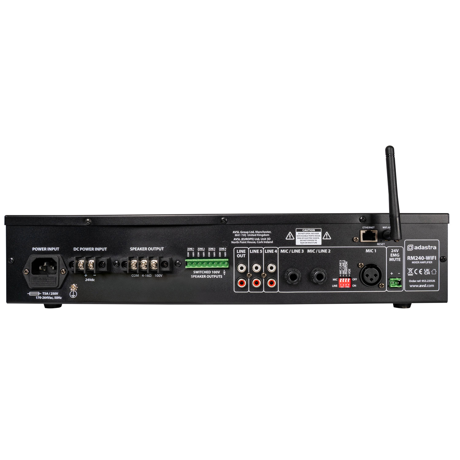Adastra RM240-WIFI 240W Amplifier 100V with 4 Zones FM/USB/BT/WiFi 953.235UK