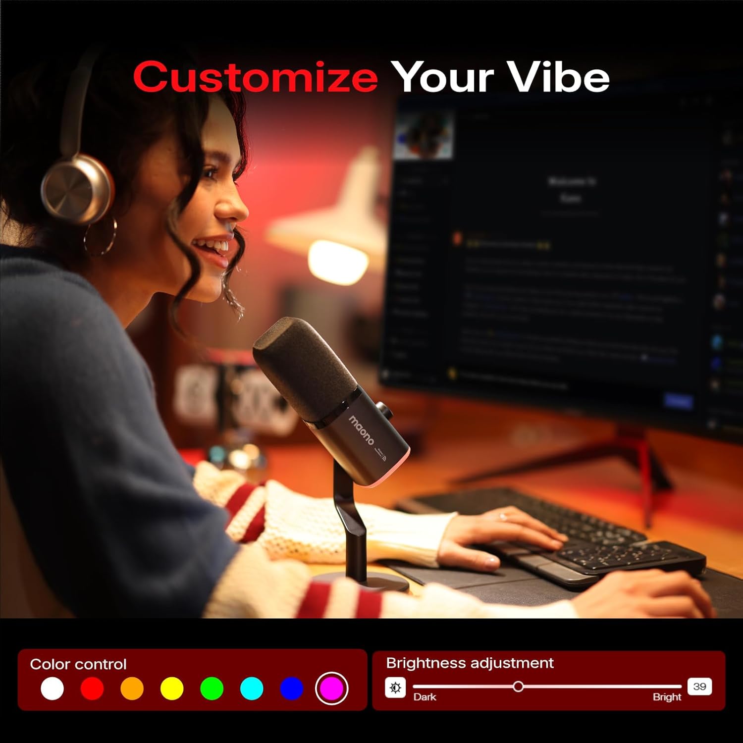 Maono Microphone Desktop Dynamic Wireless & USB-C 40Hr PD100W Black